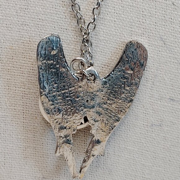 Silver Tone Pentagram Angel Wing Necklace 20" - Picture 4 of 6